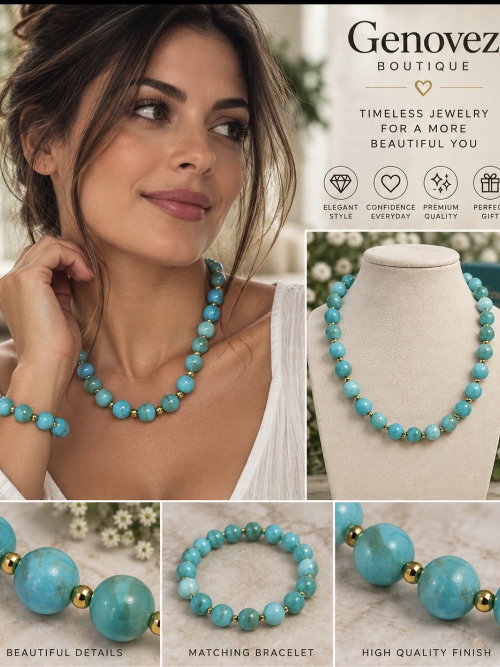 Turquoise Beaded Necklace and Bracelet Set